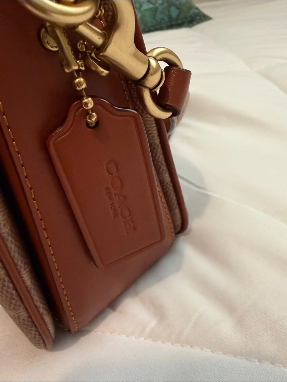 Coach Brown Leather & Signature Canvas Turnlock Shoulder Bag with Wallet